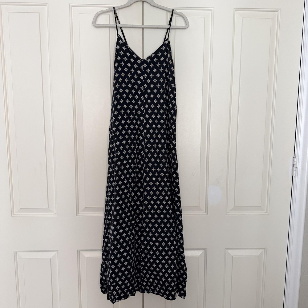 Gap Dress Womens Medium Black White Trapeze Maxi V Neck Spaghetti Strap Summer
